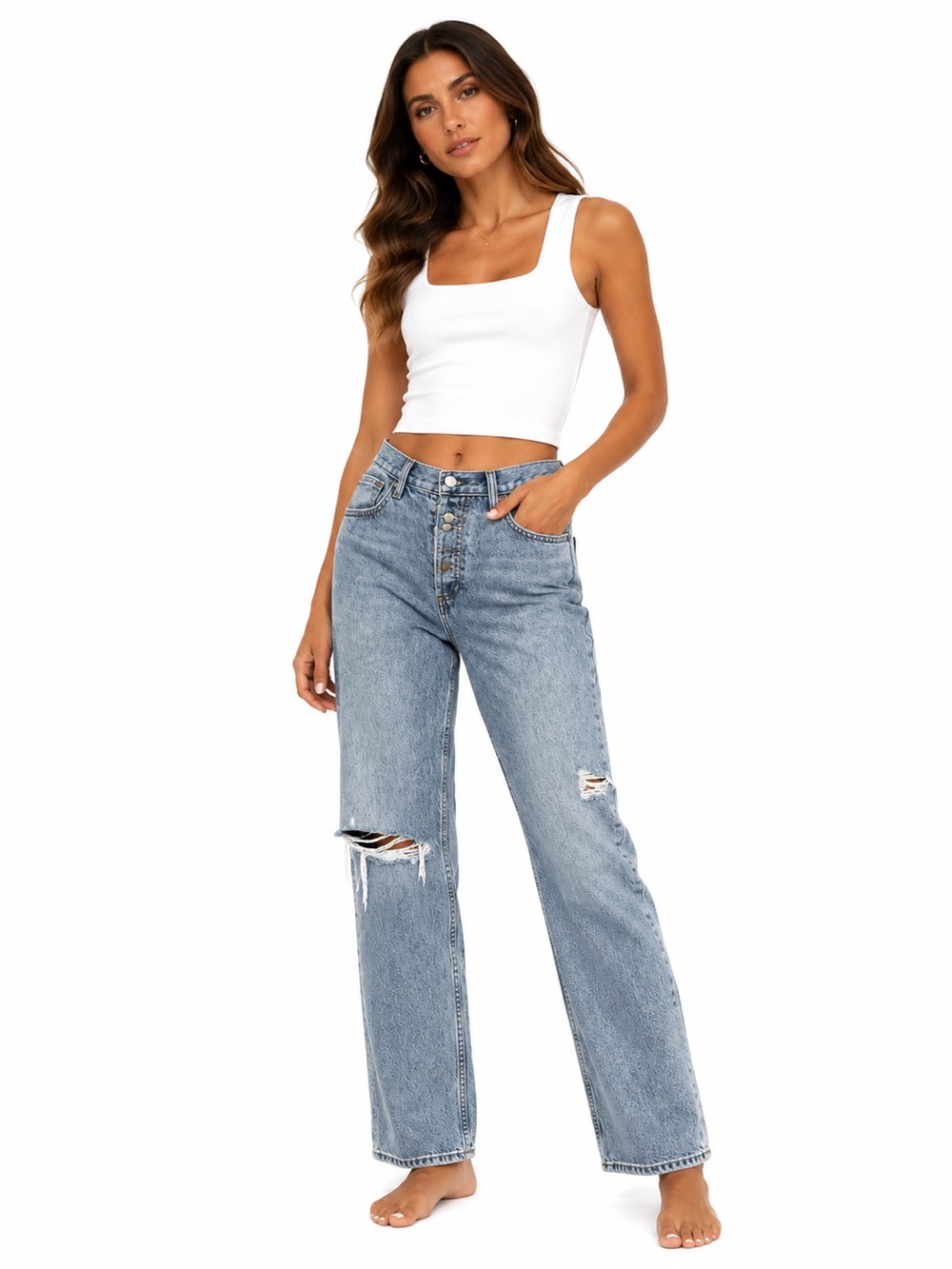 Denim Forum Light Blue Straight Leg Jeans - Picture 1 of 3
